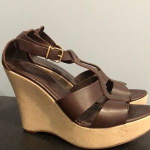 Brown leather wedge